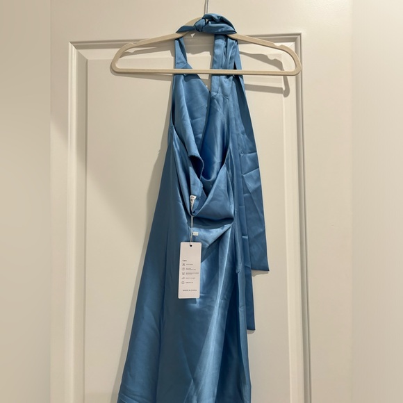 Canton Walker Satin Light Blue Mini Halter Dress - Picture 2 of 3